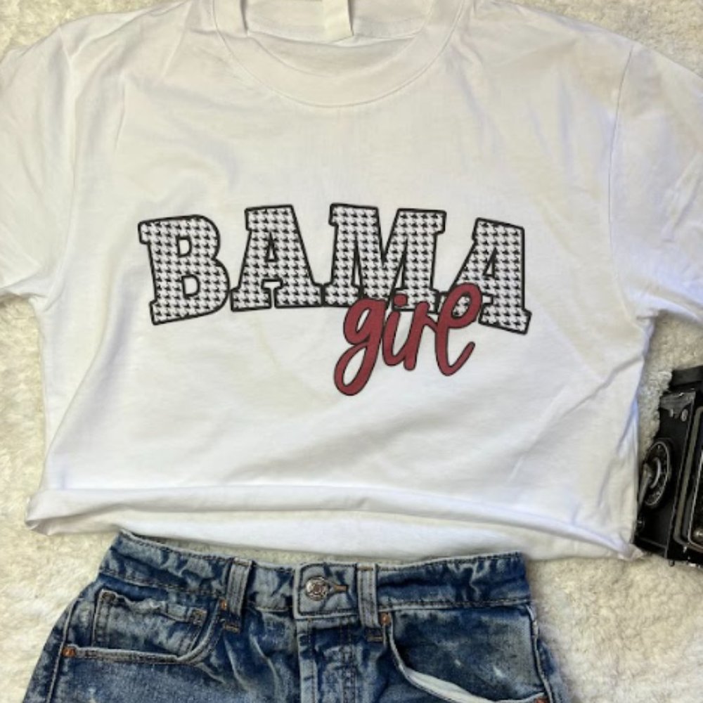 Bama Girl Alabama Crimson Roll Tide Checkered College Football Game Crop T-shirt